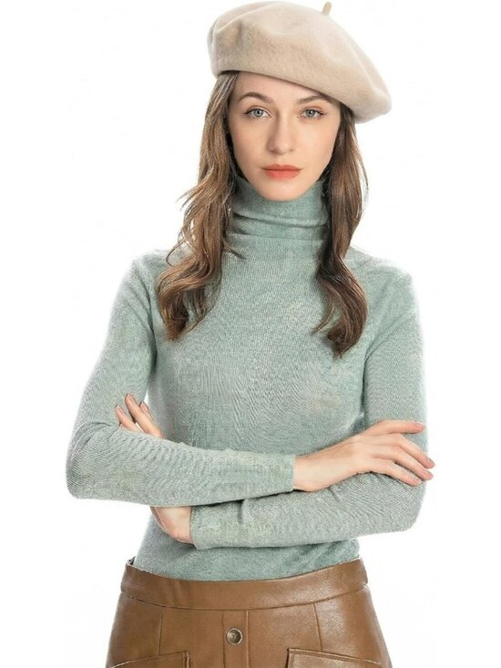 Women\'s Wool French Beret Hat Comfortable Solid Color Soft Beret Cap Beige